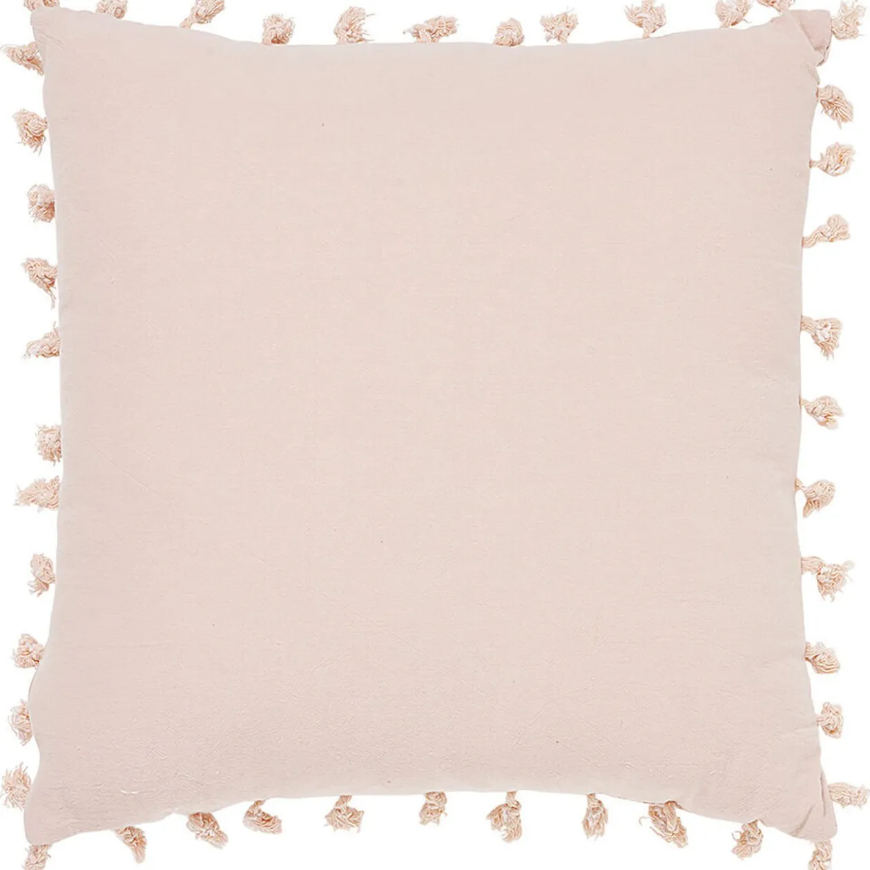 Coussin carré à pompons coton lavé effet moucheté uni rose