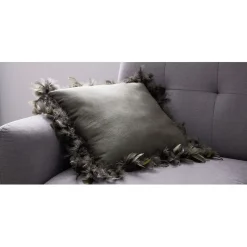 Coussin carré contour plume vert kaki 50x50cm