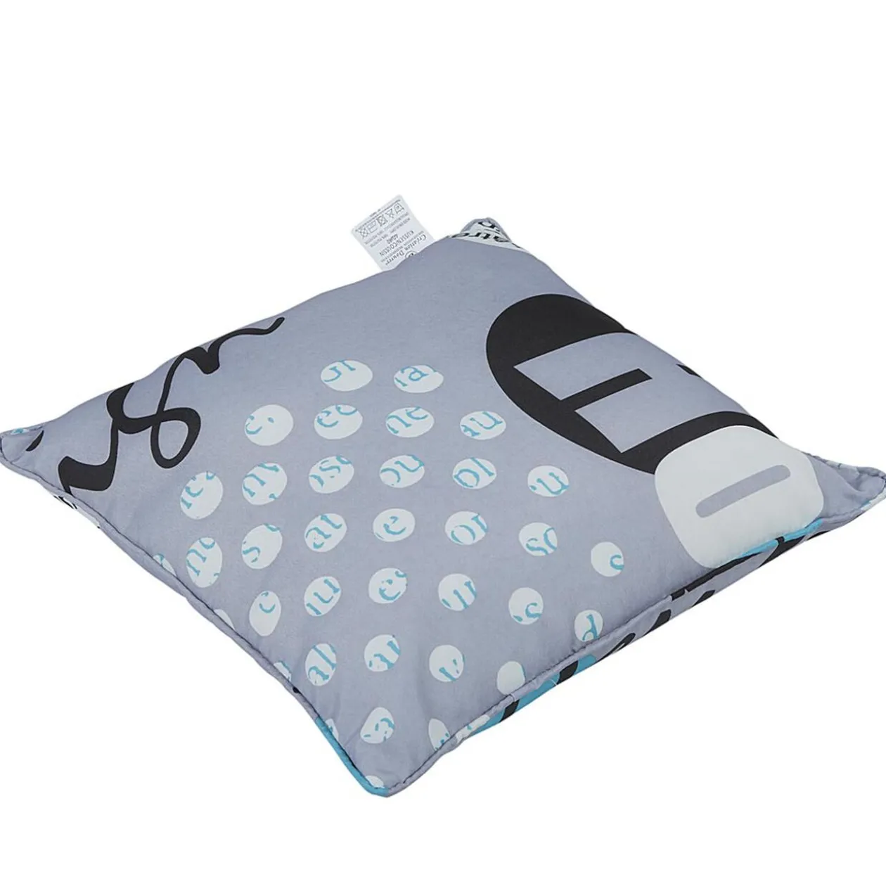 Coussin carré Design motif pois blanc noir et bleu