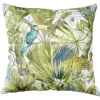 Coussin carré imprimé feuillage et perroquet vert