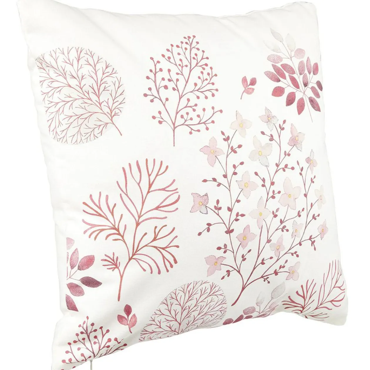 Coussin carré imprimé floral rose et blanc 45x45cm