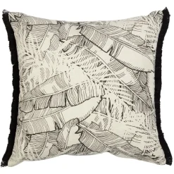 Coussin carré imprimé tropical noir naturel 40x40 cm