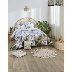 Coussin carré imprimé tropical noir naturel 40x40 cm