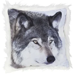 Coussin carré motif animal avec bordure imitation fourrure