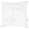 Coussin carré motif line art visage blanc polycoton 38x38cm