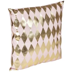 Coussin carré motif losange doré et rose poudré