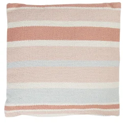 Coussin carré motif rayure bleu rose blanc