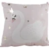 Coussin carré rose motif cygne blanc effet doré