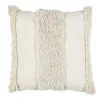 Coussin carré tufté bandes brodées blanc écru