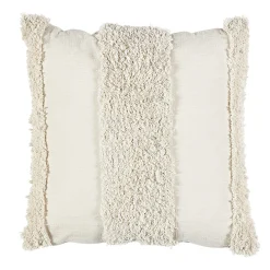 Coussin carré tufté bandes brodées blanc écru