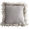 Coussin carré velours contour plume gris 50x50xép15cm 100% polyester