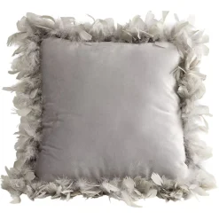 Coussin carré velours contour plume gris 50x50xép15cm 100% polyester