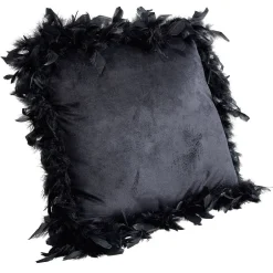 Coussin carré velours contour plume noir 50x50xép15cm 100% polyester