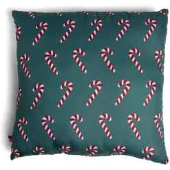 Coussin carré vert motif sucre d'orge rouge et blanc 40x40cm