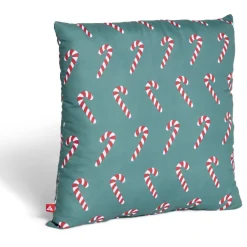 Coussin carré vert motif sucre d'orge rouge et blanc 40x40cm