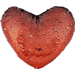 Coussin coeur rouge à sequins réversibles