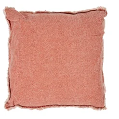Coussin couleur argile rouge délavé avec frange