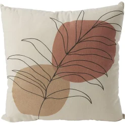 Coussin déco feuille 45x45cm beige et orange