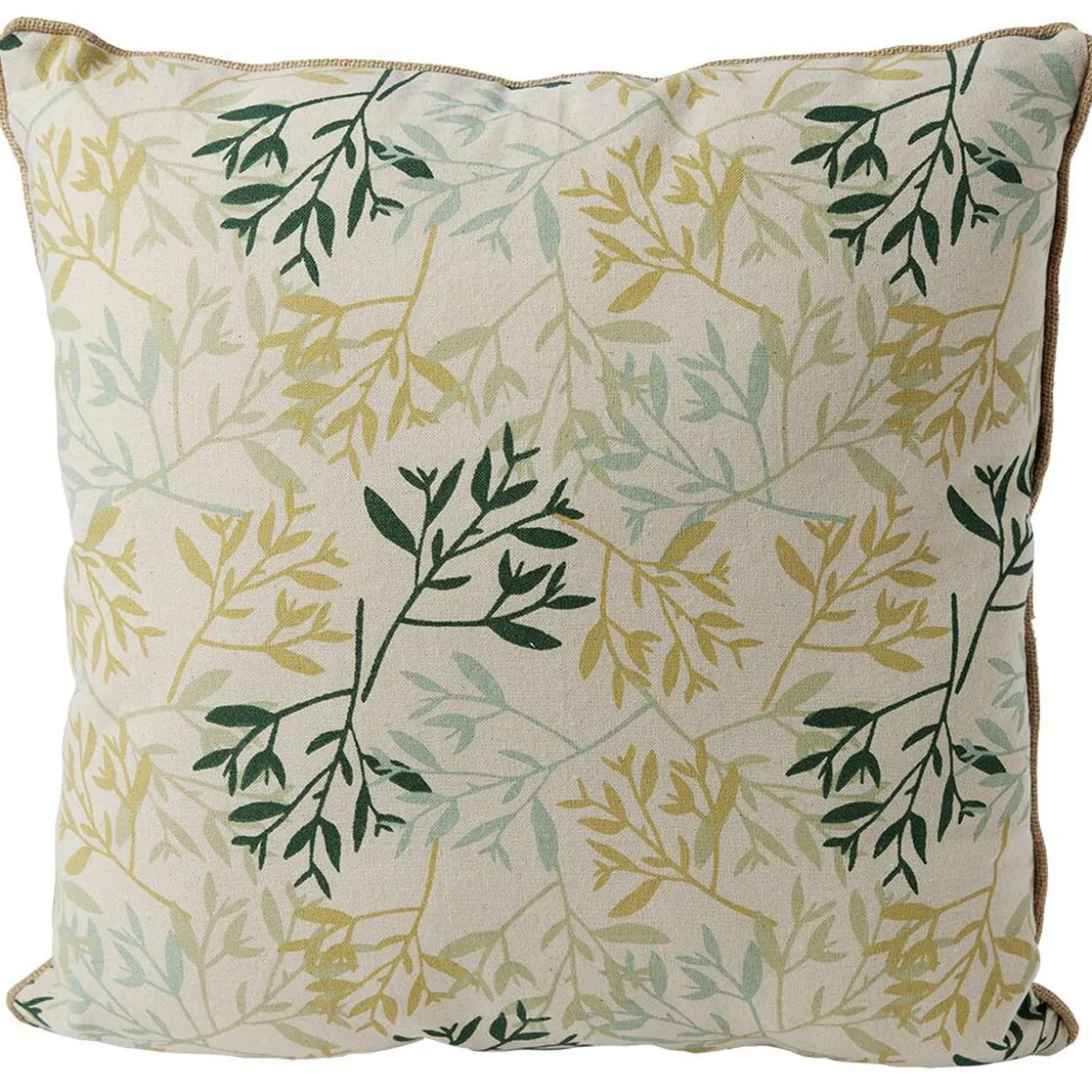 Coussin déco feuille 45x45cm beige et vert