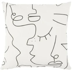 Coussin déco line art visage 45x45cm blanc et noir