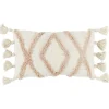 Coussin déco pompon ethnique 30x50cm beige