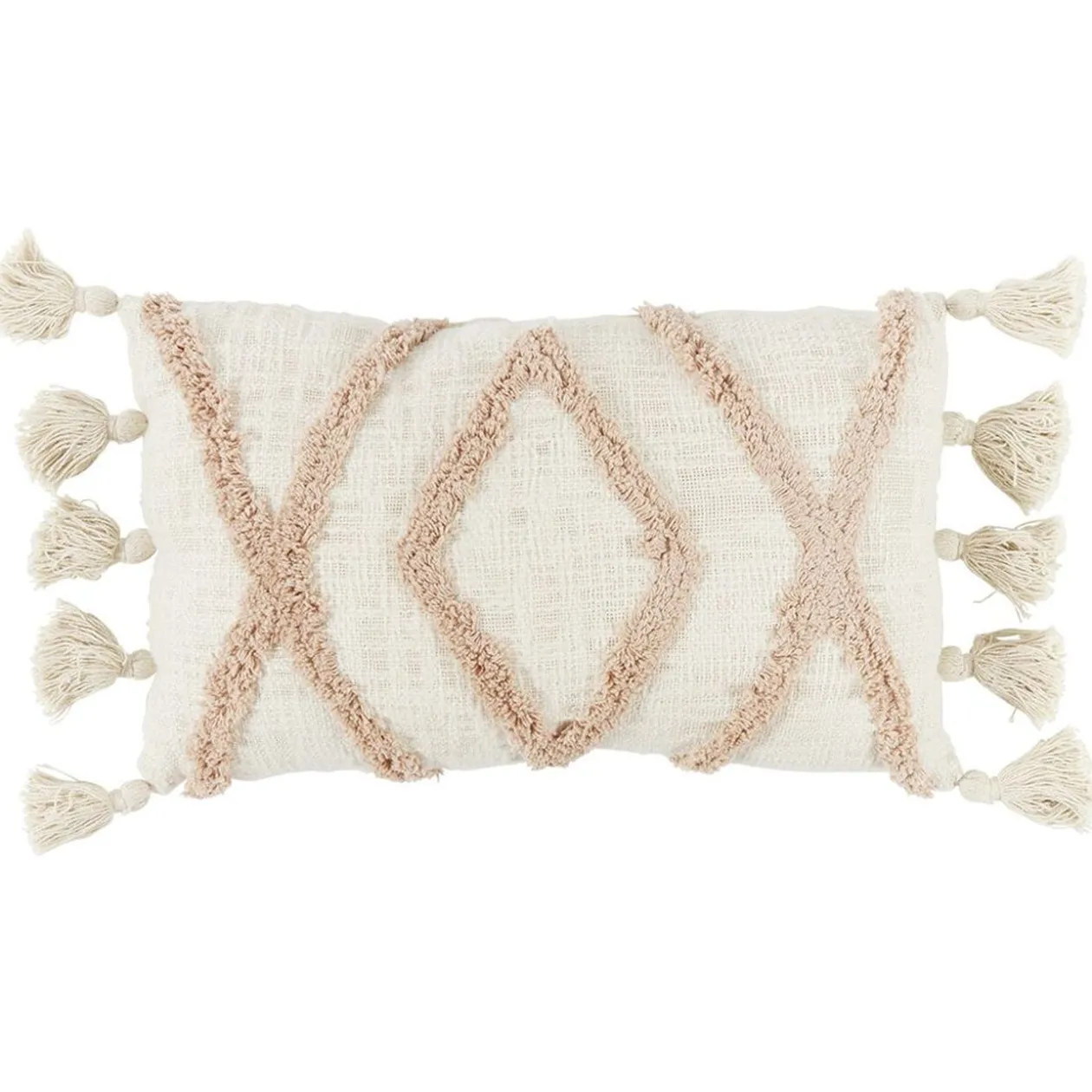 Coussin déco pompon ethnique 30x50cm beige