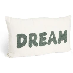 Coussin déco rectangulaire "Dream" beige et bleu canard 30x50cm