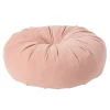 Coussin déco rond avec bouton central en velours vieux rose