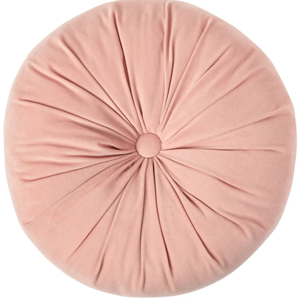Coussin déco rond avec bouton central en velours vieux rose