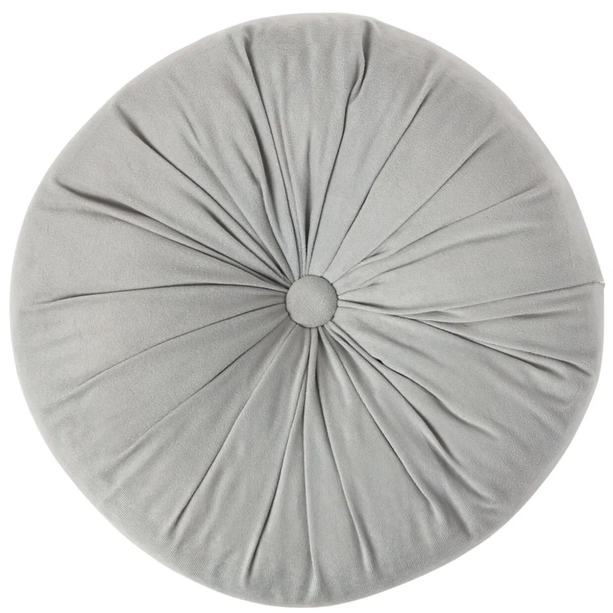Coussin déco rond avec bouton central en velours gris clair