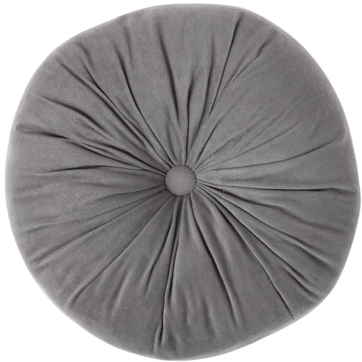 Coussin déco rond avec bouton central en velours gris foncé