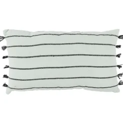Coussin déco tufté rayures 30x50cm blanc