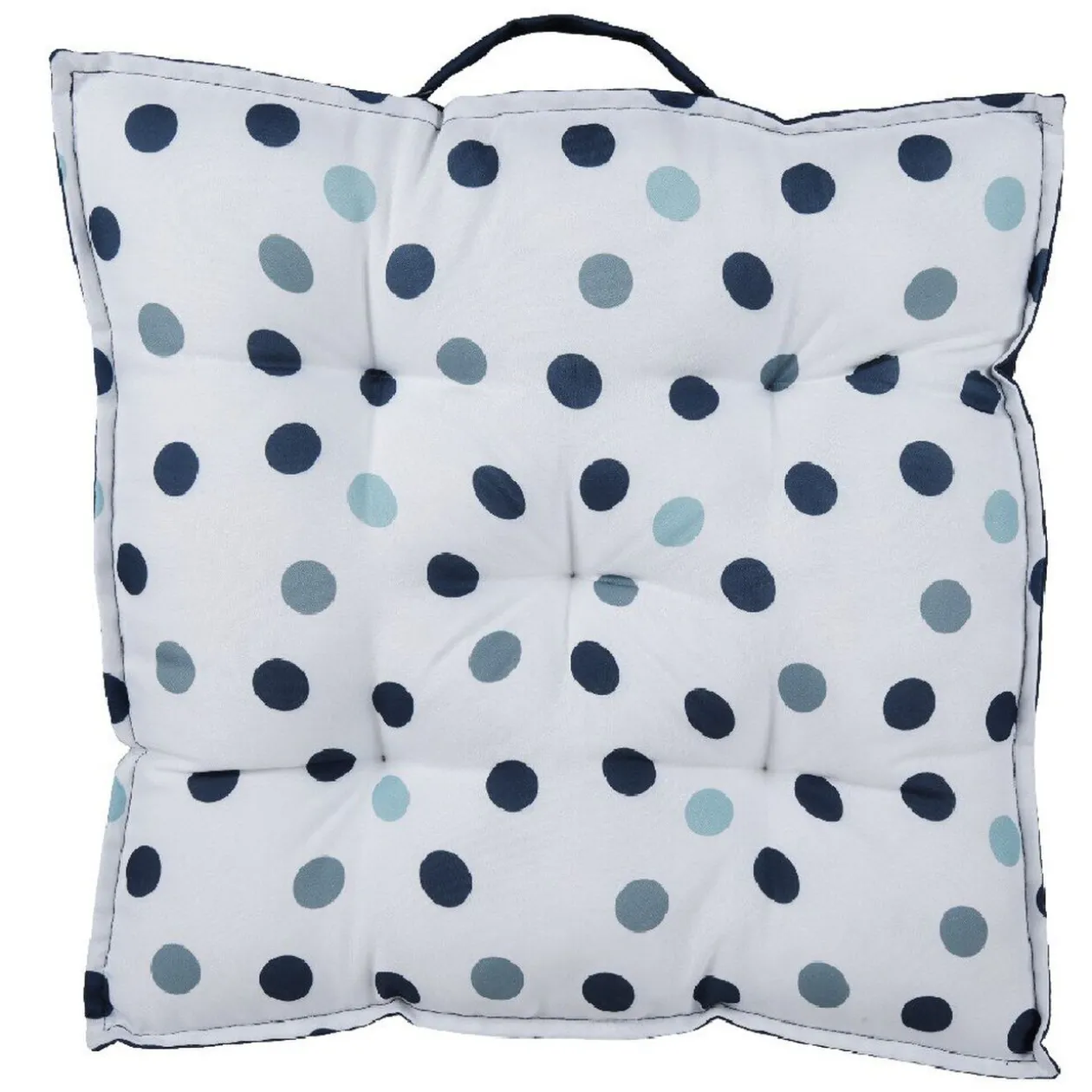 Coussin de sol blanc à pois bleus