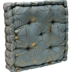Coussin de sol carré gris et bleu motif géométrique doré 45x45x10cm
