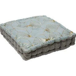 Coussin de sol carré gris et bleu motif géométrique doré 45x45x10cm