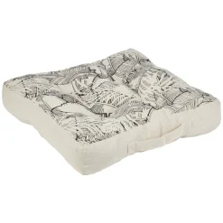 Coussin de sol carré imprimé tropical noir naturel 40x40x10 cm