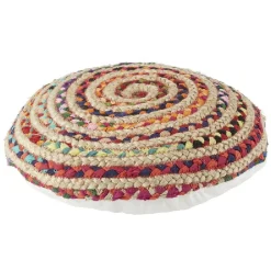 Coussin de sol jute tissé chindi multicolore