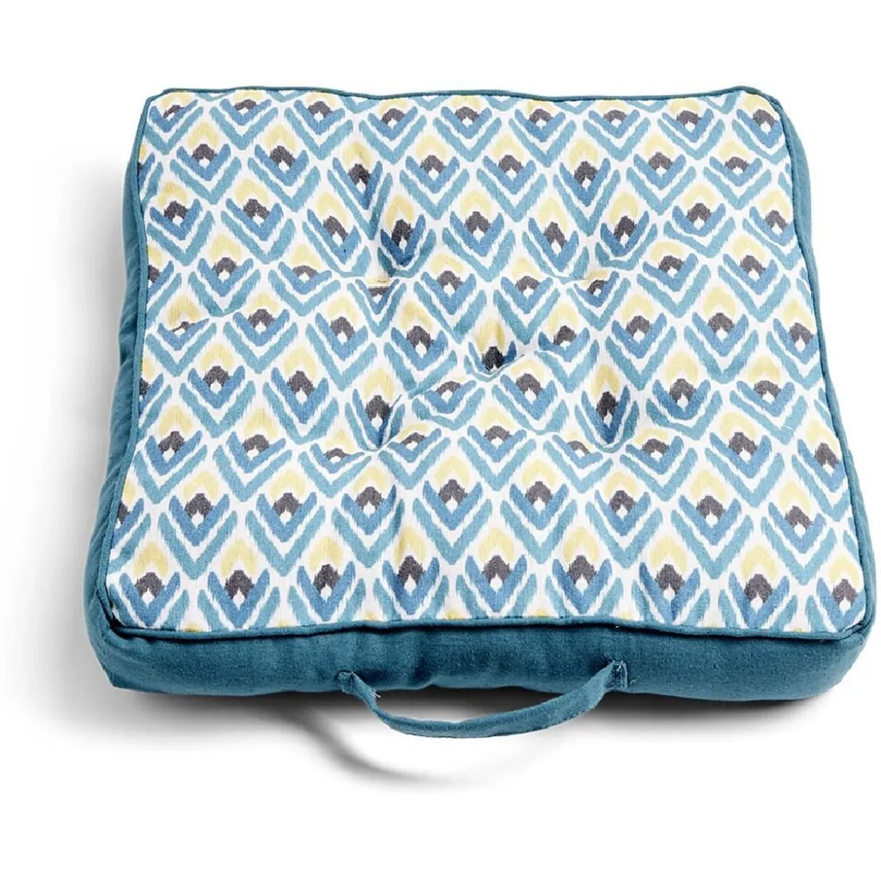 Coussin de sol 45x45cm imprimé géométrique bleu