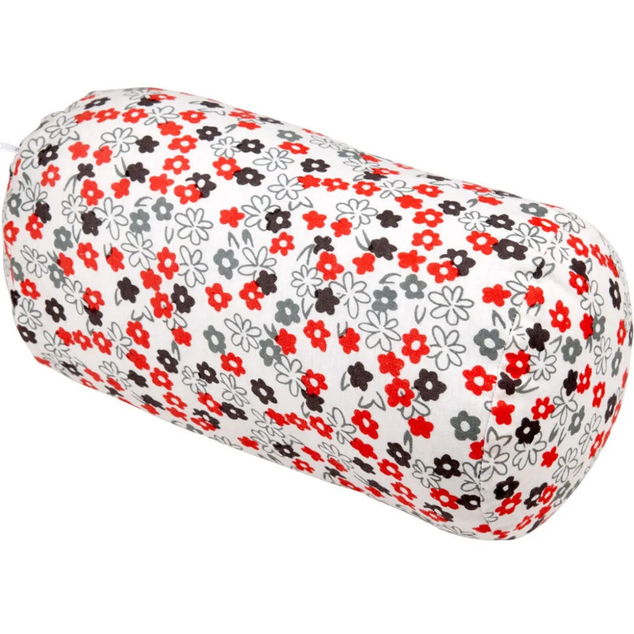 Coussin de voyage blanc motif fleurs grises et roses