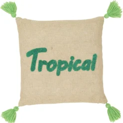 Coussin en jute design tropical