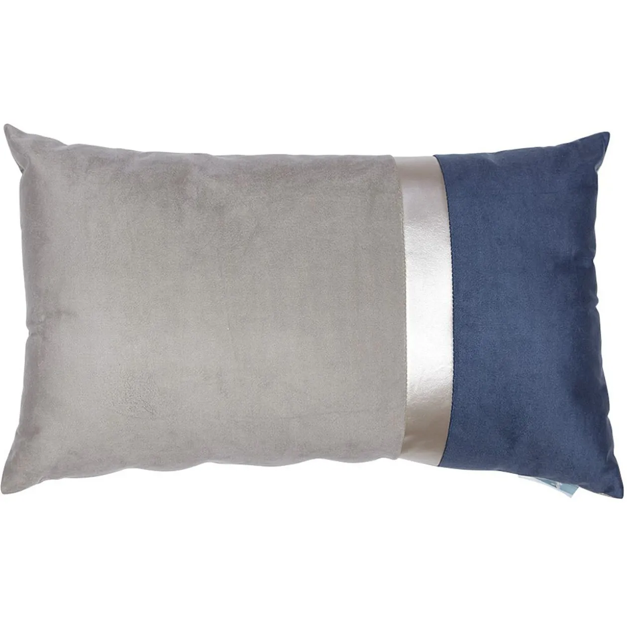 Coussin en velours bicolore taupe et bleu