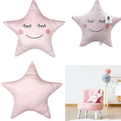 Coussin forme étoile sourire dormeur rose 44x37cm