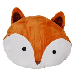 Coussin forme tête de renard roux et blanc