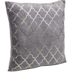 Coussin gris en velours motif géométrique doré