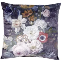 Coussin imitation velours motif floral 40x40cm