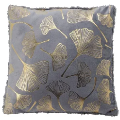 Coussin imprimé lotus doré dos sherpa