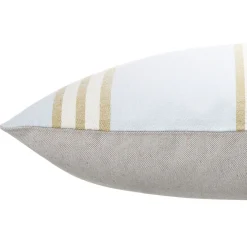 Coussin jacquard rayure bleu clair et marron 50x30cm