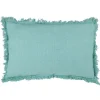 Coussin rectangulaire avec franges bleu lagon uni