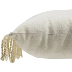 Coussin rectangulaire beige uni à franges 30x50cm