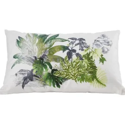 Coussin rectangulaire beige motif feuillage vert et gris 30x50cm